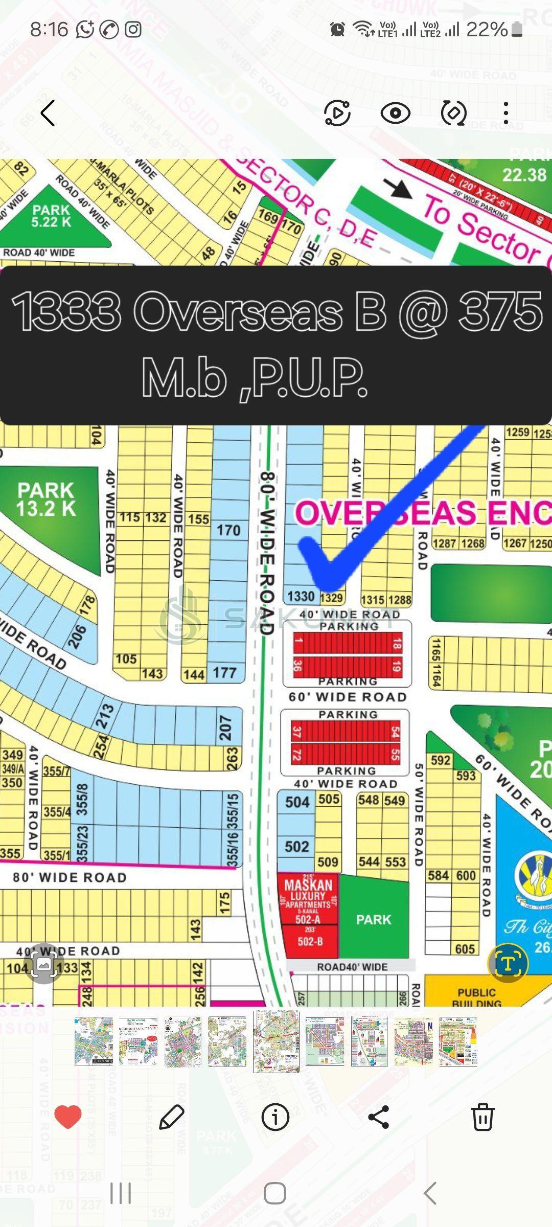 1 Kanal Residential Plot for sale in Bahria Town - Overseas B, Lahore